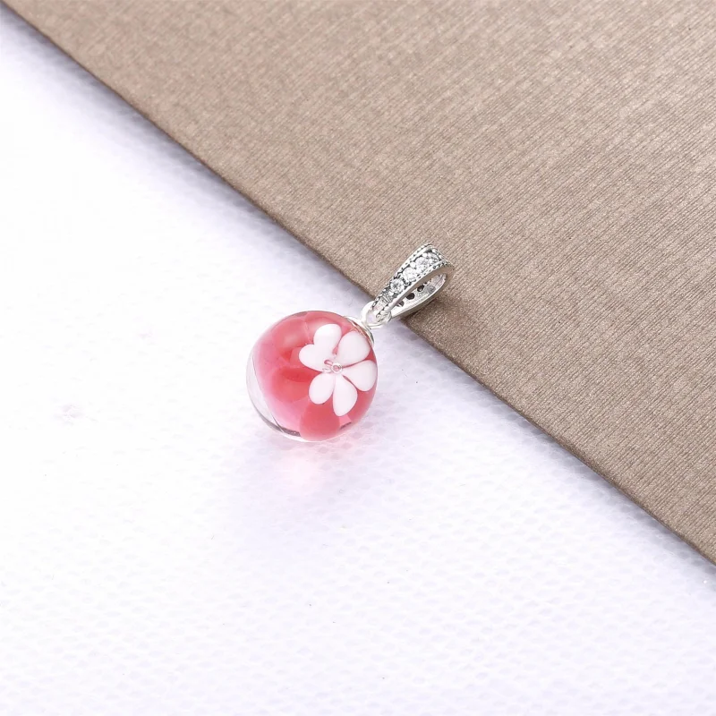 (image for) PANDORA Pink Peach Blossom Flower Murano Glass Dangle Charm - 798082CZ - View 3