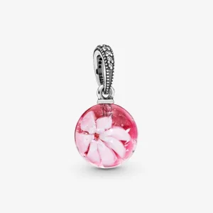 (image for) PANDORA Pink Peach Blossom Flower Murano Glass Dangle Charm - 798082CZ