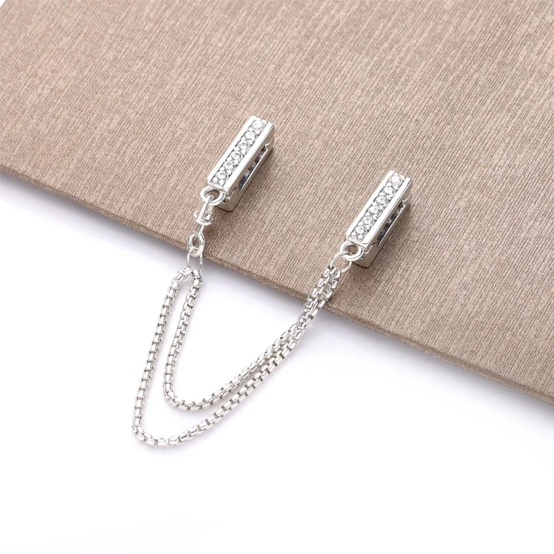 (image for) PANDORA Sparkling Safety Chain Clip Charm - 798269CZ - View 2