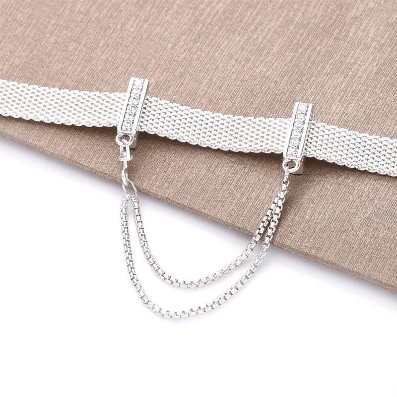 (image for) PANDORA Sparkling Safety Chain Clip Charm - 798269CZ - View 3