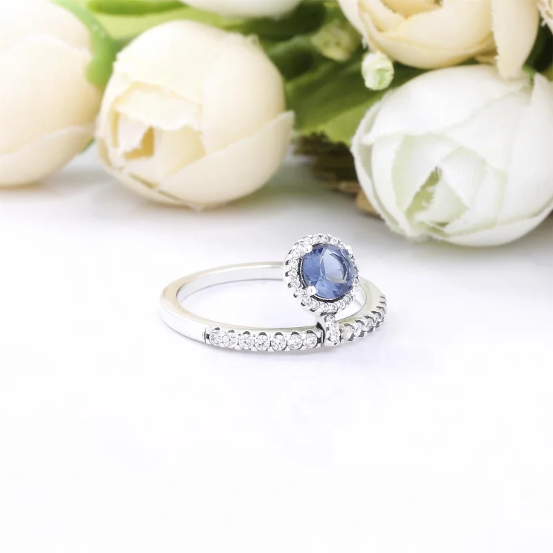 (image for) PANDORA Blue Dangling Round Sparkle Ring - 198491C02 - View 3