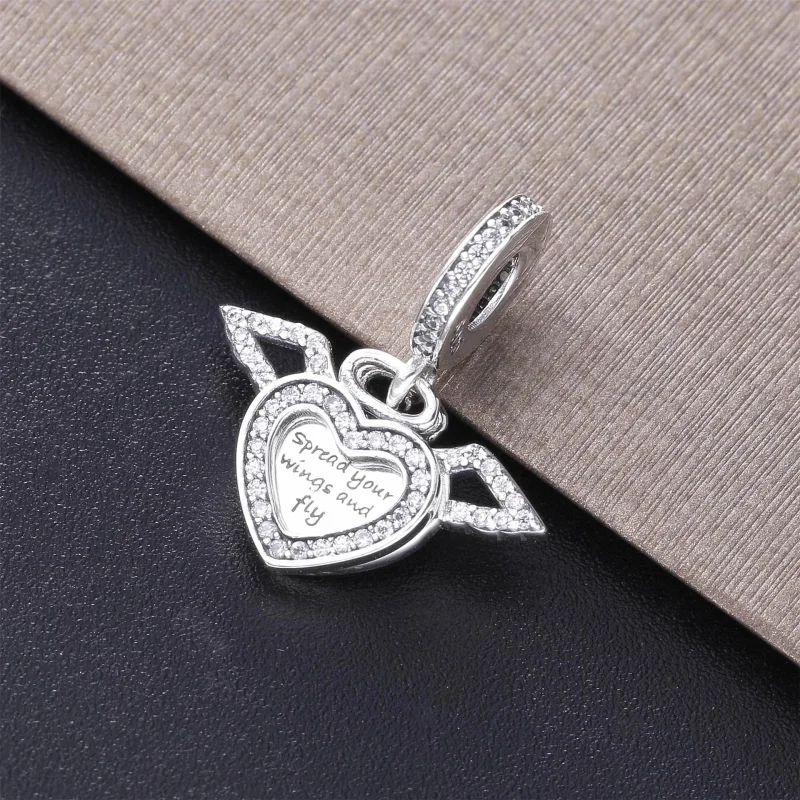 (image for) PANDORA Pavé Heart and Angel Wings Necklace - 398505C01-45 - View 2