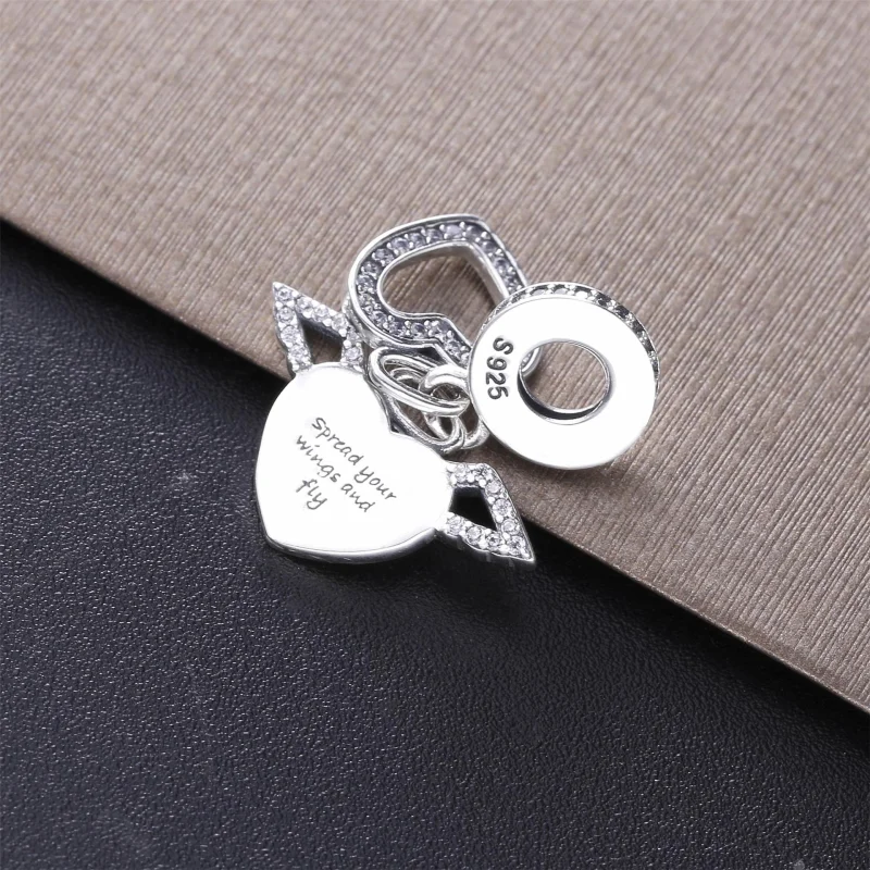 (image for) PANDORA Pavé Heart and Angel Wings Necklace - 398505C01-45 - View 4