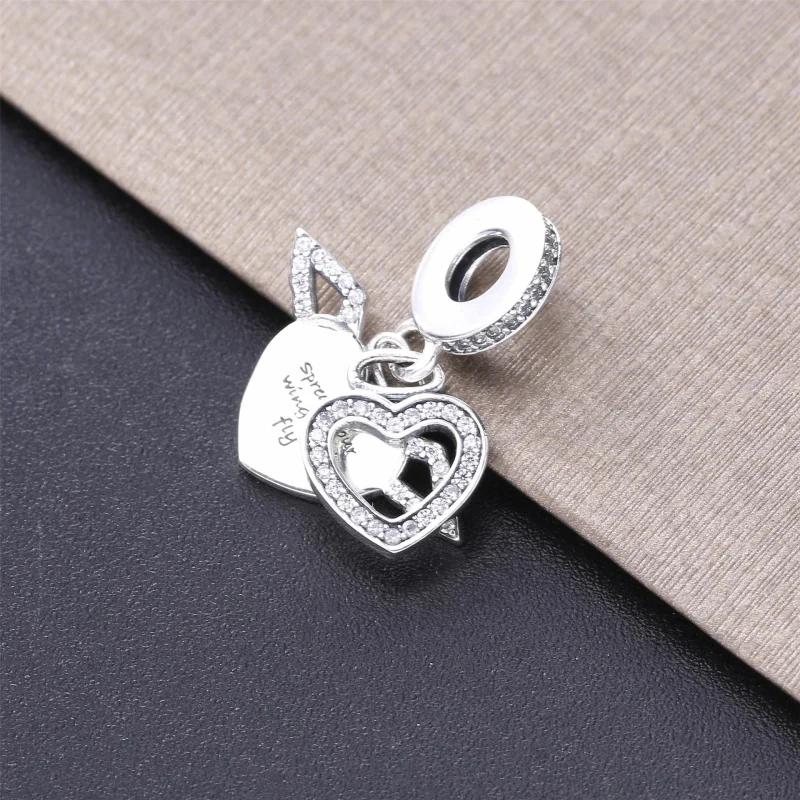 (image for) PANDORA Pavé Heart and Angel Wings Necklace - 398505C01-45 - View 5