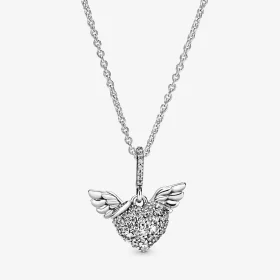 PANDORA Pavé Heart and Angel Wings Necklace - 398505C01-45 PANDORA Pavé Heart and Angel Wings Necklace - 398505C01-45