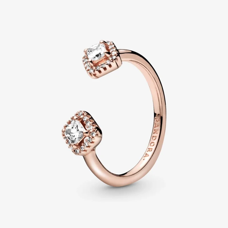 (image for) PANDORA Rose gold Square Sparkle Open Ring - 188506C01 - Product Image