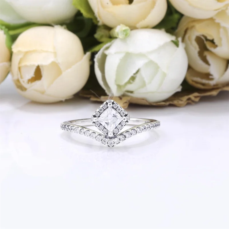 (image for) PANDORA Square Sparkle Wishbone Ring - 198420C01 - View 3