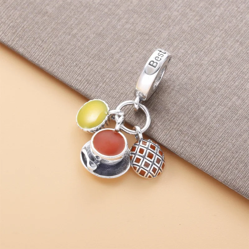 (image for) PANDORA Egg Tart, Milk Tea & Pineapple Bun Dangle Charm - 798355ENMX - View 2