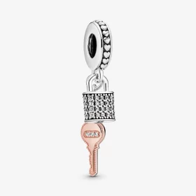 PANDORA Pavé Padlock and Key Dangle Charm - 788682C01 PANDORA Pavé Padlock and Key Dangle Charm - 788682C01