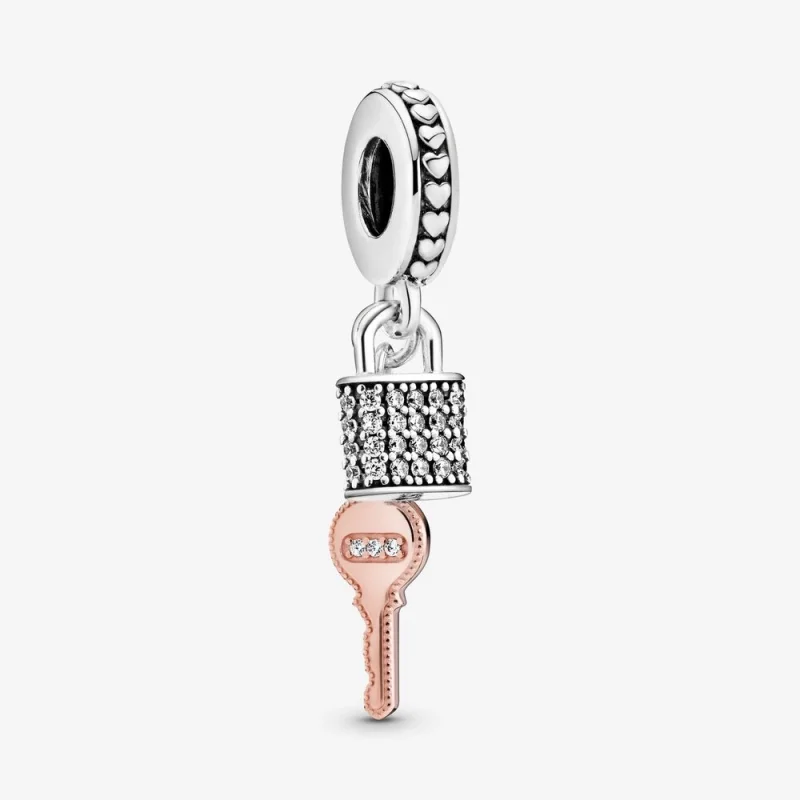 (image for) PANDORA Pavé Padlock and Key Dangle Charm - 788682C01 - Product Image
