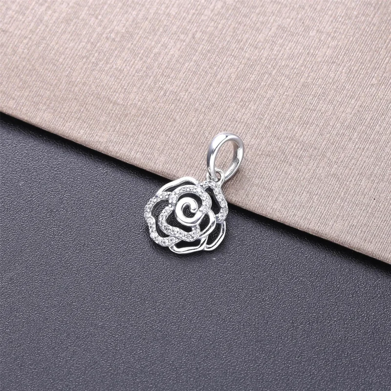 (image for) PANDORA Shimmering Rose Pendant Necklace - Clear CZ - View 3