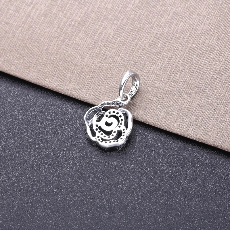 (image for) PANDORA Shimmering Rose Pendant Necklace - Clear CZ - View 4