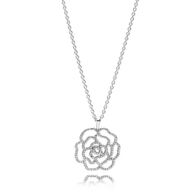 PANDORA Shimmering Rose Pendant Necklace - Clear CZ PANDORA Shimmering Rose Pendant Necklace - Clear CZ