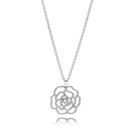 PANDORA Shimmering Rose Pendant Necklace - Clear CZ