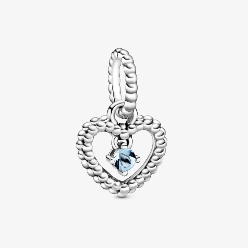 (image for) PANDORA Aqua Blue Beaded Heart Dangle Charm - 798854C01 - Product Image