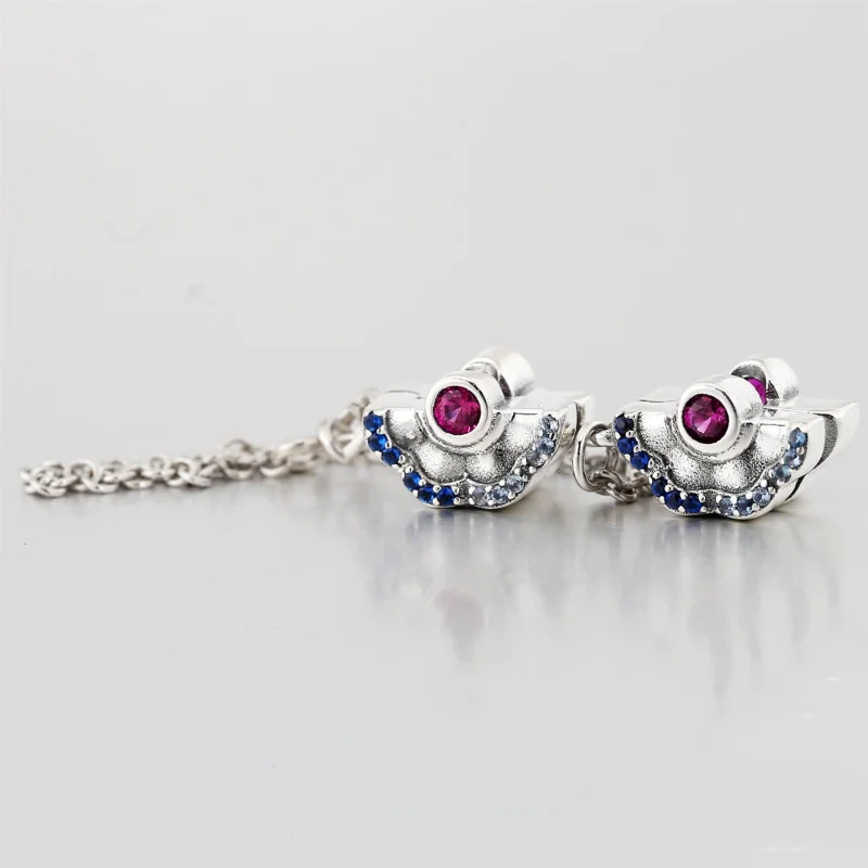 (image for) PANDORA Blue & Pink Fan Safety Chain Clip Charm - 798163SRUMX - View 2