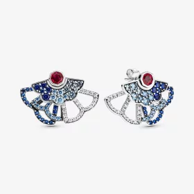 PANDORA Blue & Pink Fan Statement Stud Earrings (2 Ways to Wear) - 298195SRUMX