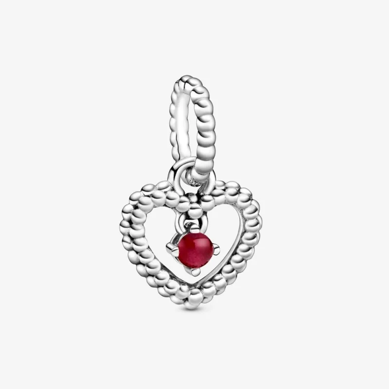 (image for) PANDORA Dark Red Beaded Heart Dangle Charm - 798854C08 - Product Image