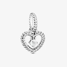 PANDORA Milky White Beaded Heart Dangle Charm - 798854C04 PANDORA Milky White Beaded Heart Dangle Charm - 798854C04