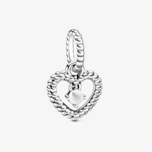 (image for) PANDORA Milky White Beaded Heart Dangle Charm - 798854C04