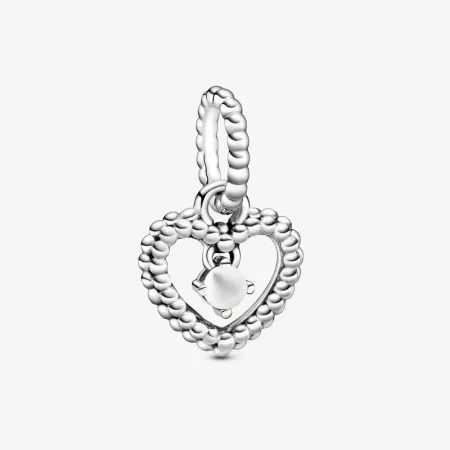 PANDORA Milky White Beaded Heart Dangle Charm - 798854C04
