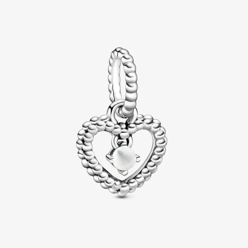 (image for) PANDORA Milky White Beaded Heart Dangle Charm - 798854C04 - Product Image