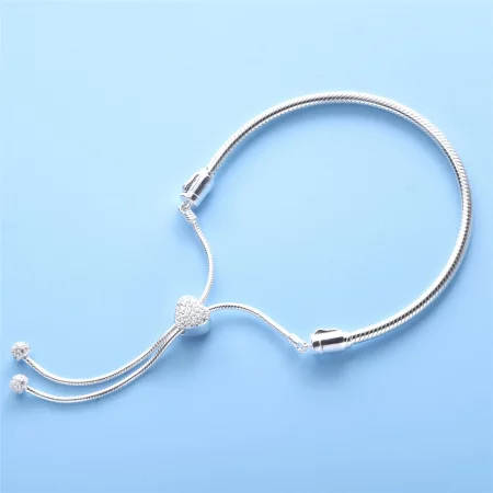 Pandora Moments Pavé Heart Clasp Snake Chain Slider Bracelet - 598699C01
