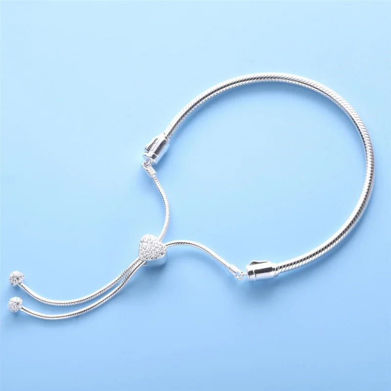 (image for) Pandora Moments Pavé Heart Clasp Snake Chain Slider Bracelet - 598699C01 - View 2