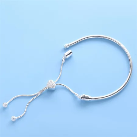 Pandora Moments Pavé Heart Clasp Snake Chain Slider Bracelet - 598699C01