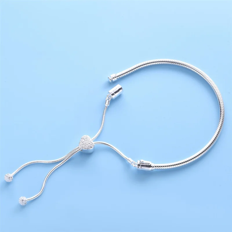 (image for) Pandora Moments Pavé Heart Clasp Snake Chain Slider Bracelet - 598699C01 - View 3