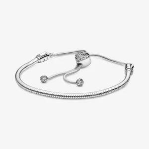 (image for) Pandora Moments Pavé Heart Clasp Snake Chain Slider Bracelet - 598699C01