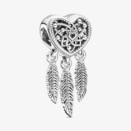 PANDORA Openwork Heart & Three Feathers Dreamcatcher Charm - 799107C00