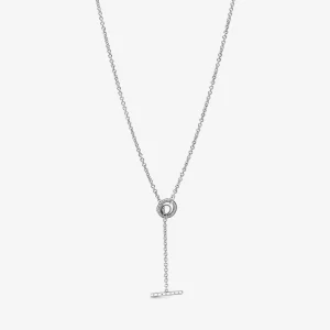 (image for) PANDORA Pavé Circle Logo T-bar Heart Necklace - 399050C01-80