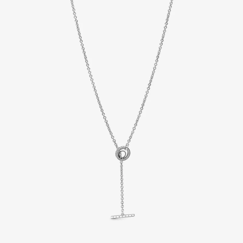 (image for) PANDORA Pavé Circle Logo T-bar Heart Necklace - 399050C01-80 - Product Image