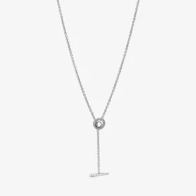 PANDORA Pavé Circle Logo T-bar Heart Necklace - 399050C01-80