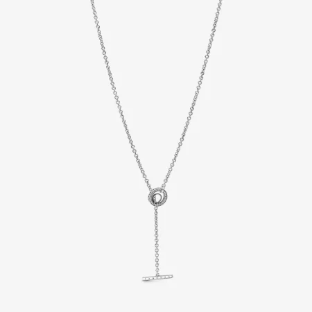 PANDORA Pavé Circle Logo T-bar Heart Necklace - 399050C01-80