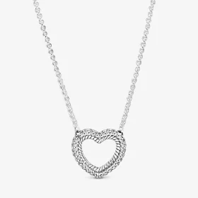 PANDORA Pavé Snake Chain Pattern Open Heart Collier Necklace - 399110C01