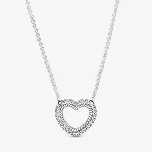 (image for) PANDORA Pavé Snake Chain Pattern Open Heart Collier Necklace - 399110C01
