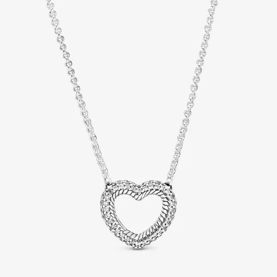 PANDORA Pavé Snake Chain Pattern Open Heart Collier Necklace - 399110C01