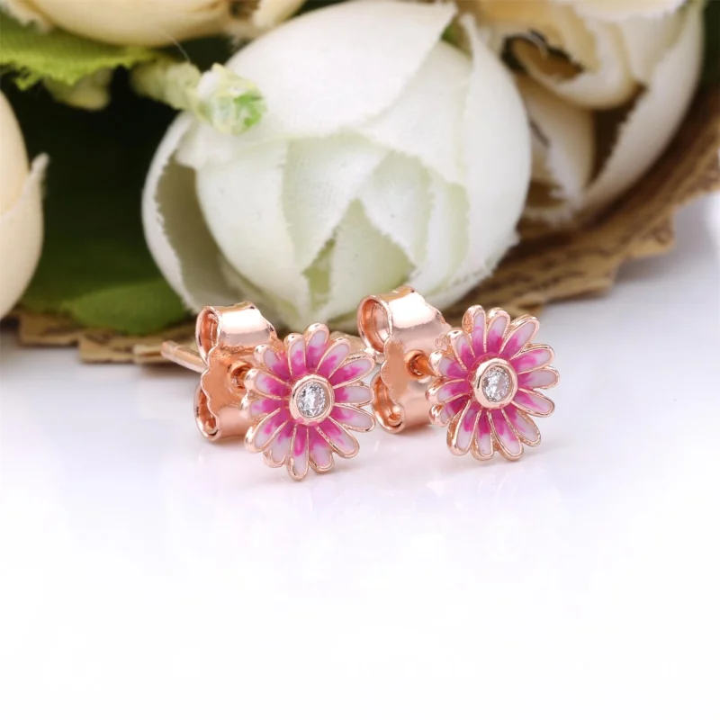 (image for) PANDORA Pink Daisy Flower Stud Earrings - 288773C01 - View 4