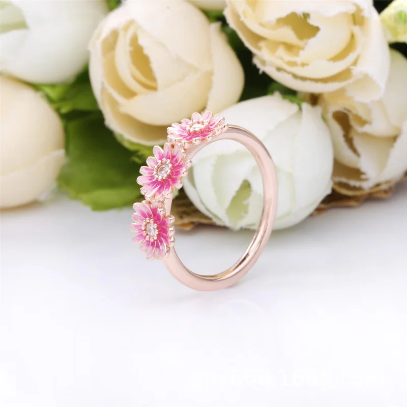 (image for) PANDORA Pink Daisy Flower Trio Ring - 188792C01 - View 2