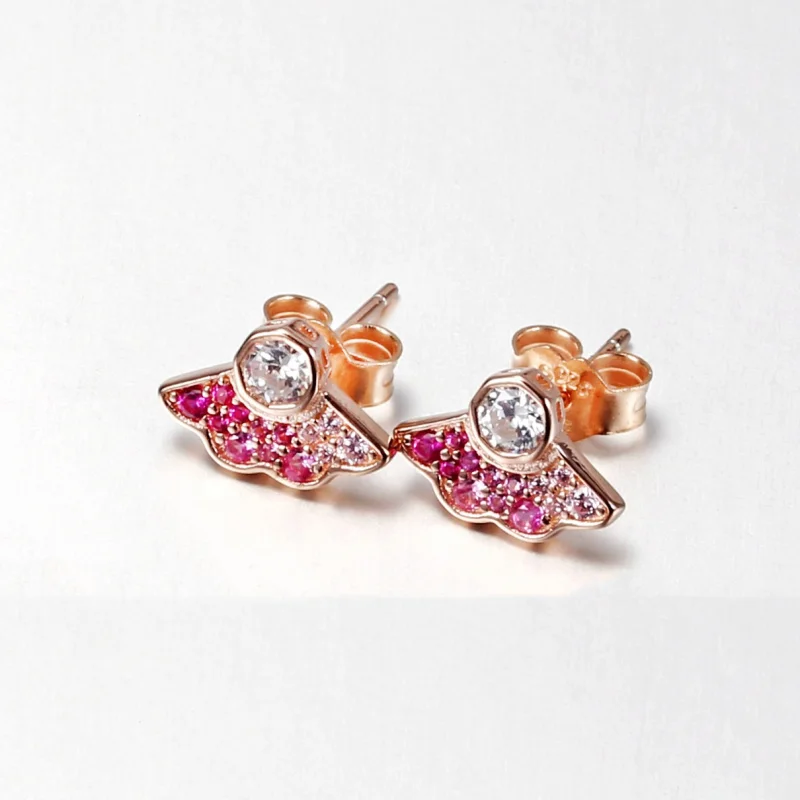 (image for) PANDORA Pink Fan Stud Earrings - 288194C01 - View 2