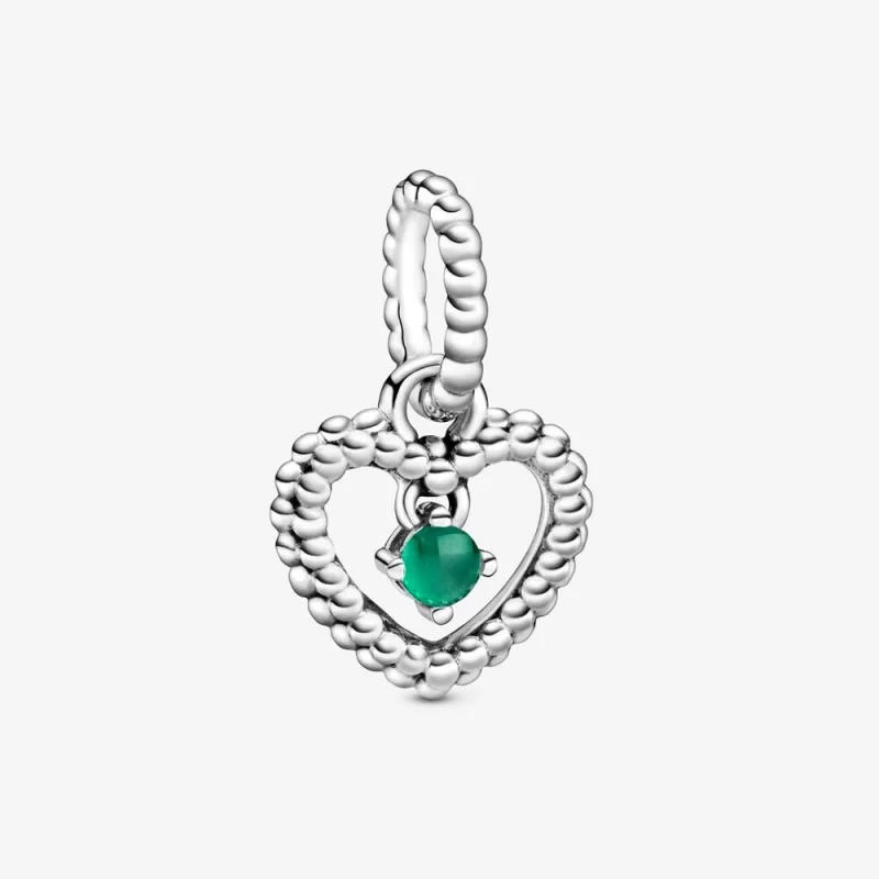 (image for) PANDORA Rainforest Green Beaded Heart Dangle Charm - 798854C05 - Product Image