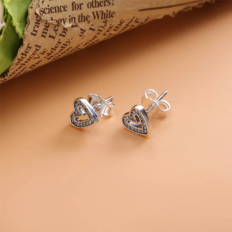 (image for) PANDORA Sparkling Freehand Heart Stud Earrings - 298685C01 - View 3