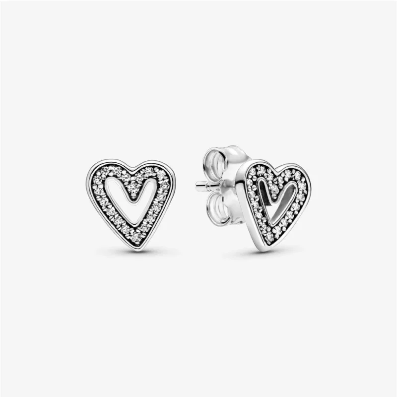 (image for) PANDORA Sparkling Freehand Heart Stud Earrings - 298685C01 - Product Image