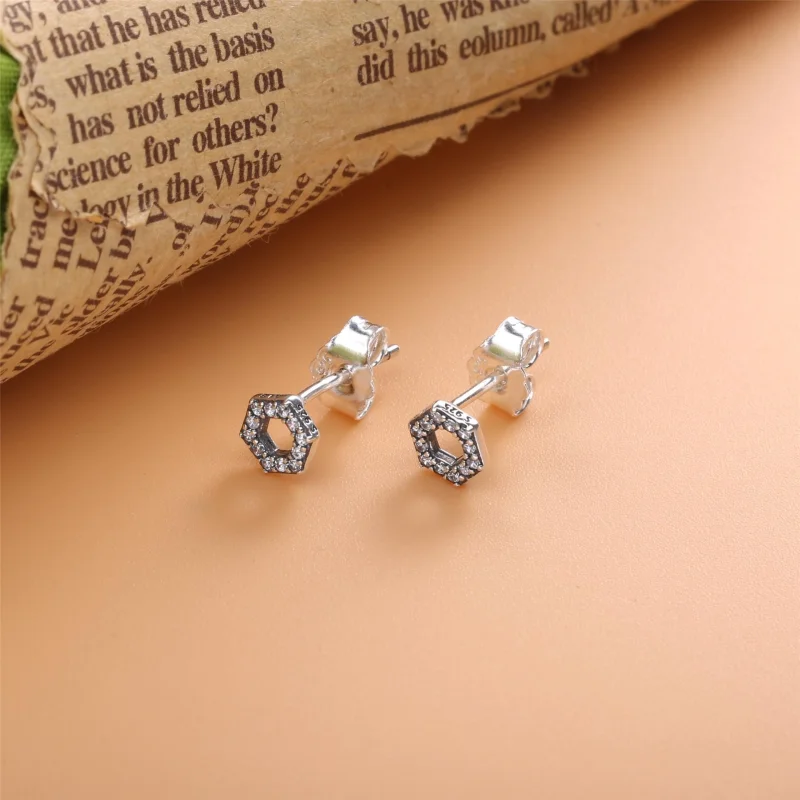 (image for) PANDORA Sparkling Honeycomb Hexagon Stud Earrings - 298800C01 - View 2