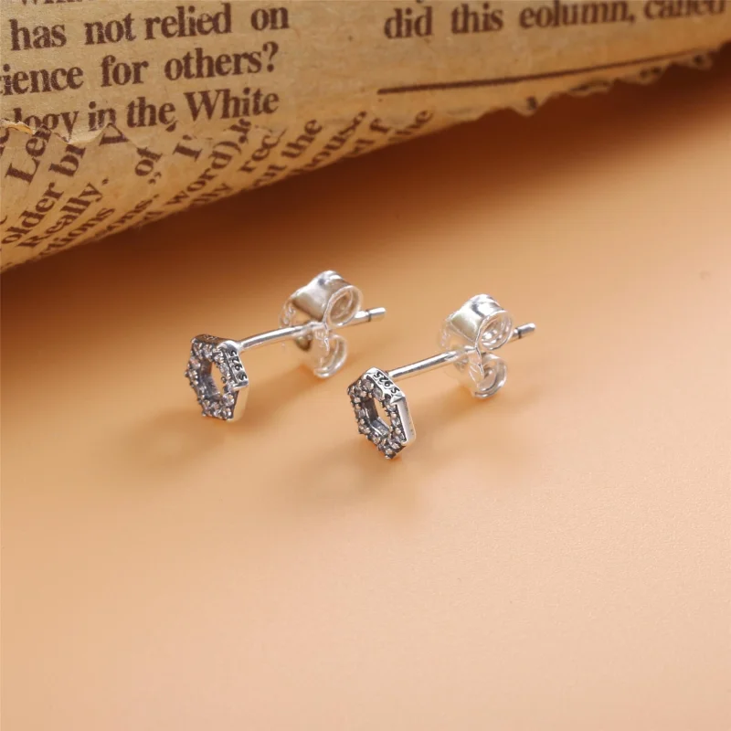 (image for) PANDORA Sparkling Honeycomb Hexagon Stud Earrings - 298800C01 - View 3