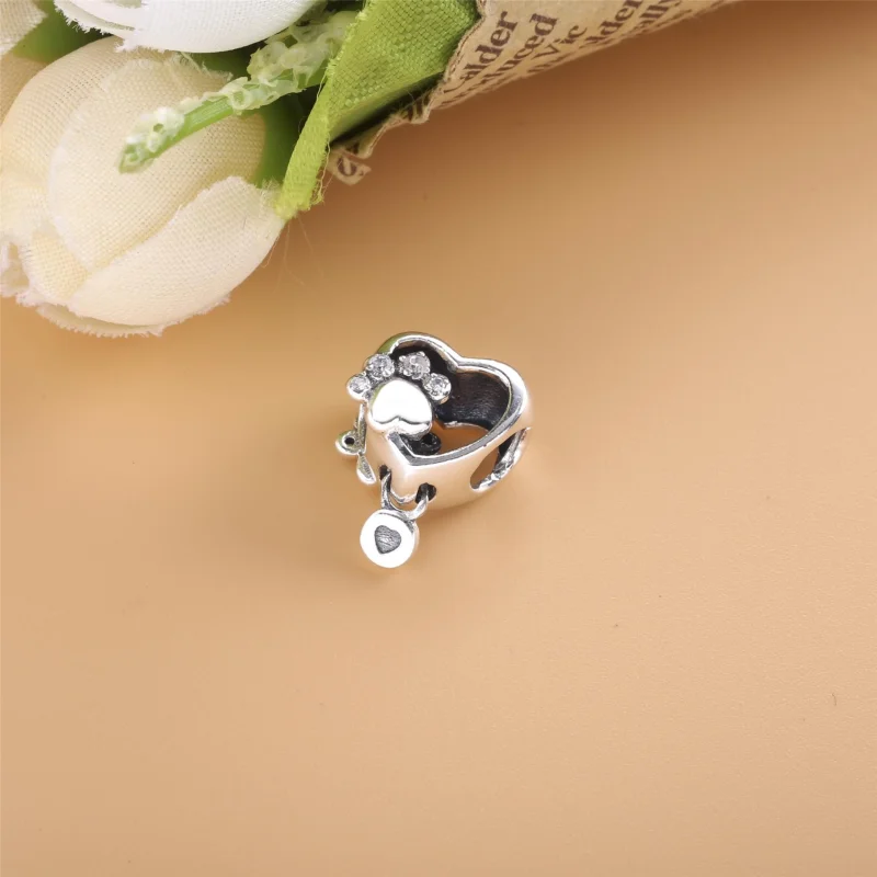 (image for) PANDORA Sparkling Paw Print & Heart Charm - 798873C01 - View 2