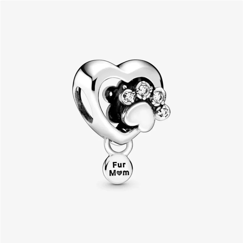 (image for) PANDORA Sparkling Paw Print & Heart Charm - 798873C01 - Product Image