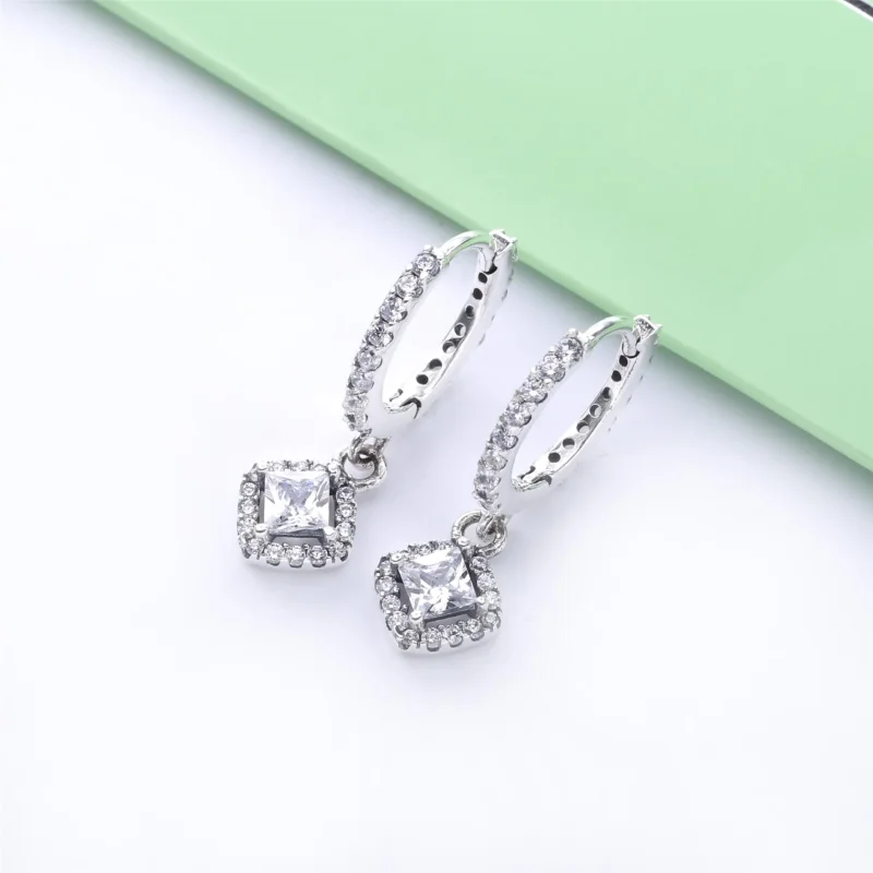 (image for) PANDORA Square Sparkle Hoop Earrings - 298503C01 - View 3